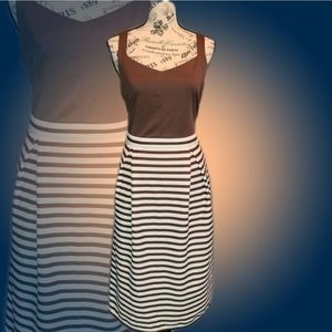Brown & White Midi Sleeveless A-line Dress
